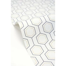 Kép 2/3 - Caselio Geometriai mintás modern fehér-arany vlies tapéta Hexaline Noir Blanc Or 53 cm X 10 m