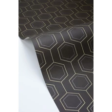 Kép 2/3 - Caselio Geometriai mintás modern fekete-arany vlies tapéta Hexaline Noir Or 53 cm X 10 m