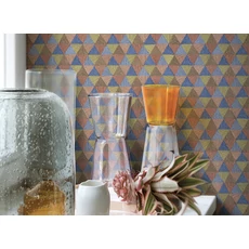 Kép 3/3 - JV Háromszög mintás indiai stílusú bézs vinyl tapéta Triangles Tropicales Beige 100 cm X 10 m