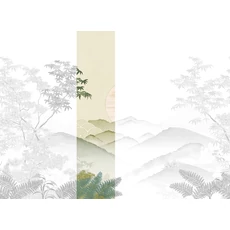 Kép 1/2 - JV Napnyugta japánkertben zöld vinyl tapéta Invermere Green 68 cm X 3 m