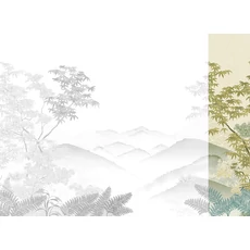 Kép 1/2 - JV Napnyugta japánkertben zöld vinyl tapéta Invermere Green 68 cm X 3 m
