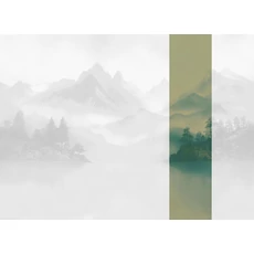 Kép 1/2 - JV Ködös hegycsúcsok zöld vinyl poszter tapéta Huangshan Green 68 cm X 3 m