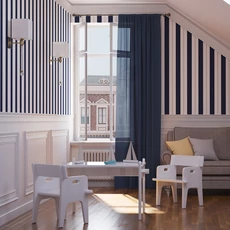 Kép 2/2 - KT-Exclusive Széles csíkos sötétkék vlies gyerek tapéta Joy Blue 52 cm X 10 m