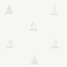 Kép 1/2 - KT-Exclusive Vitorlás hajók szürke-törtfehér vlies gyerek tapéta Joy Cream 52 cm X 10 m