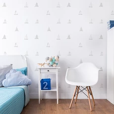 Kép 2/2 - KT-Exclusive Vitorlás hajók szürke-törtfehér vlies gyerek tapéta Joy Cream 52 cm X 10 m