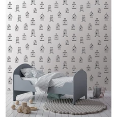 Kép 2/2 - KT-Exclusive Madár kalitkás fekete-fehér vlies gyerek tapéta Joy Black-White 52 cm X 10 m