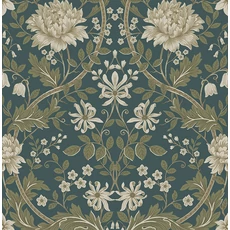 Kép 1/2 - KT-Exclusive Szecessziós stílusú virágos sötétzöld vlies tapéta British Heritage Dark Green 52 cm X 10 m