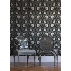 Kép 3/3 - KT-Exclusive Klasszikus virágindás fekete vlies tapéta British Heritage Black 52 cm X 10 m