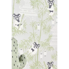 Kép 1/5 - Majvillan Pandák bambuszon szürke vlies gyerek tapéta Bambu Grey 53 cm X 10 m