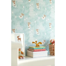 Kép 2/4 - Majvillan Pandák bambuszon türkiz vlies gyerek tapéta Bambu Turquoise 53 cm X 10 m