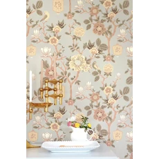 Kép 1/2 - Virágos kékes szürke vlies tapéta Majvillan Tokyo tea Whispering Blue 53 cm X 10 m