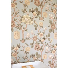 Kép 6/7 - Virágos kékes szürke vlies tapéta Majvillan Tokyo tea Whispering Blue 53 cm X 10 m