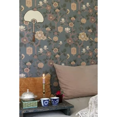 Kép 3/3 - Virágos zöldes kék vlies tapéta Majvillan Tokyo tea Moonlight Pine Green 53 cm X 10 m