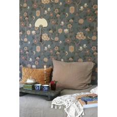 Kép 5/10 - Virágos zöldes kék vlies tapéta Majvillan Tokyo tea Moonlight Pine Green 53 cm X 10 m