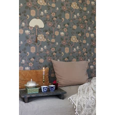 Kép 7/10 - Virágos zöldes kék vlies tapéta Majvillan Tokyo tea Moonlight Pine Green 53 cm X 10 m