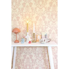 Kép 9/10 - Virágos bézs vlies tapéta piros mintával Majvillan Cheri Spritz Soft Cranberry Red 53 cm X 10 m