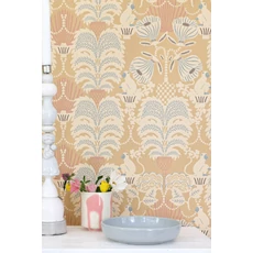 Kép 2/7 - Majvillan Art deco stílusú majom mintás sárga vlies tapéta Hello Monkey Lion Yellow 53 cm X 10 m