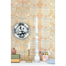 Kép 4/7 - Majvillan Art deco stílusú majom mintás sárga vlies tapéta Hello Monkey Lion Yellow 53 cm X 10 m