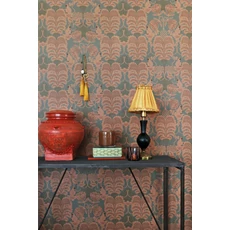 Kép 5/7 - Majvillan Art deco stílusú majom mintás sötétzöld-bézs vlies tapéta Hello Monkey Rosemary Green 53 cm X 10 m