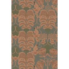 Kép 7/7 - Majvillan Art deco stílusú majom mintás sötétzöld-bézs vlies tapéta Hello Monkey Rosemary Green 53 cm X 10 m