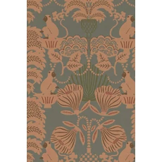 Kép 1/7 - Majvillan Art deco stílusú majom mintás sötétzöld-bézs vlies tapéta Hello Monkey Rosemary Green 53 cm X 10 m