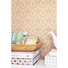 Kép 2/7 - Majvillan Skandináv stílusú virágmintás bézs-piros vlies tapéta Bellini Sunny Beige 53 cm X 10 m