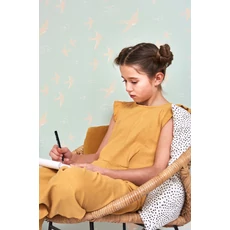 Kép 7/7 - Majvillan Repülő madarak türkiz vlies tapéta Follow The Wind Dusty Turquoise 53 cm X 10 m