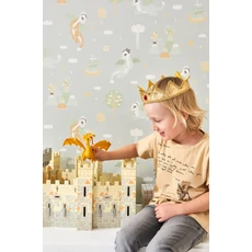 Kép 4/5 - Majvillan Repülő sárkányok szürke vlies gyerek tapéta Magical Adventure Soft Grey 53 cm X 10 m