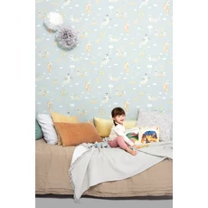 Kép 3/9 - Majvillan Repülő sárkányok kék vlies gyerek tapéta Magical Adventure Dusty Blue 53 cm X 10 m