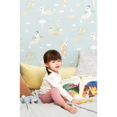 Kép 5/9 - Majvillan Repülő sárkányok kék vlies gyerek tapéta Magical Adventure Dusty Blue 53 cm X 10 m