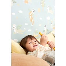 Kép 9/9 - Majvillan Repülő sárkányok kék vlies gyerek tapéta Magical Adventure Dusty Blue 53 cm X 10 m