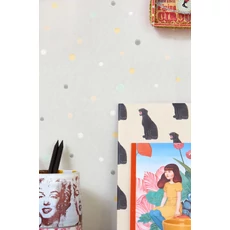 Kép 7/7 - Majvillan Pöttyös szürke vlies gyerek tapéta Stardust Soft Grey 53 cm X 10 m