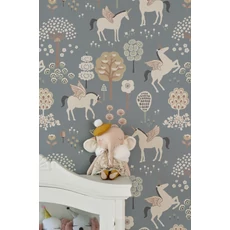 Kép 3/5 - Majvillan Vidám unikornosok kék vlies gyerek tapéta True Unicorns Evening Blue 53 cm X 10 m