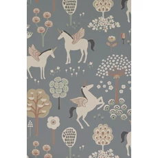 Kép 1/5 - Majvillan Vidám unikornosok kék vlies gyerek tapéta True Unicorns Evening Blue 53 cm X 10 m