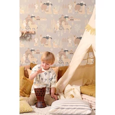 Kép 2/6 - Majvillan Láma mintás szürke vlies gyerek tapéta Lama Village Soft Grey 53 cm X 10 m