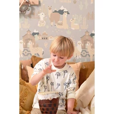 Kép 6/6 - Majvillan Láma mintás szürke vlies gyerek tapéta Lama Village Soft Grey 53 cm X 10 m