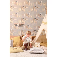 Kép 5/6 - Majvillan Láma mintás szürke vlies gyerek tapéta Lama Village Soft Grey 53 cm X 10 m