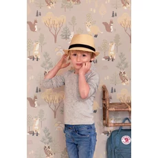 Kép 2/6 - Majvillan Erdei állatok a fák alatt bézs vlies gyerek tapéta Deep Forest Soft Beige 53 cm X 10 m