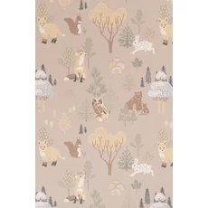 Kép 6/6 - Majvillan Erdei állatok a fák alatt bézs vlies gyerek tapéta Deep Forest Soft Beige 53 cm X 10 m