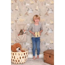 Kép 4/6 - Majvillan Erdei állatok a fák alatt bézs vlies gyerek tapéta Deep Forest Soft Beige 53 cm X 10 m