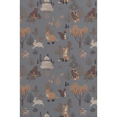 Kép 1/5 - Majvillan Erdei állatok a fák alatt kék vlies gyerek tapéta Deep Forest Midnight Blue 53 cm X 10 m
