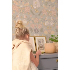 Kép 4/6 - Majvillan Skandináv virágmintás szürke vlies tapéta madarakkal June Mindful Grey 53 cm X 10 m