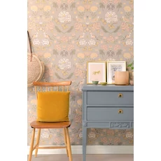 Kép 2/6 - Majvillan Skandináv virágmintás szürke vlies tapéta madarakkal June Mindful Grey 53 cm X 10 m