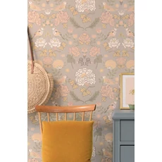 Kép 5/6 - Majvillan Skandináv virágmintás szürke vlies tapéta madarakkal June Mindful Grey 53 cm X 10 m