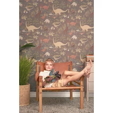 Kép 6/9 - Majvillan Dínós sötétszürke vlies gyerek tapéta Dinosaur Vibes Evening Grey 53 cm X 10 m