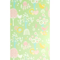 Kép 1/3 - Majvillan Madárkás vidám zöld vlies gyerek tapéta Cherry Valley Yellow 53 cm X 10 m