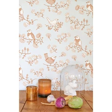 Kép 2/3 - Majvillan Madarak virágzó fákon szürke vlies gyerek tapéta Sugar Tree Grey 53 cm X 10 m