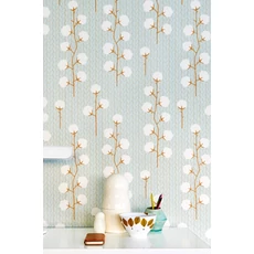 Kép 3/3 - Majvillan Gyapotvirágos türkiz vlies tapéta Sweet Cotton Turquoise 53 cm X 10 m