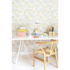 Kép 2/3 - Majvillan Geometrikus modern rózsaszín-sárga vlies tapéta Alice Pink-Yellow 53 cm X 10 m