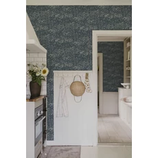 Kép 4/4 - Sandberg Bodzavirágos modern kék vlies tapéta Malin Indigo Blue 53 cm X 10 m